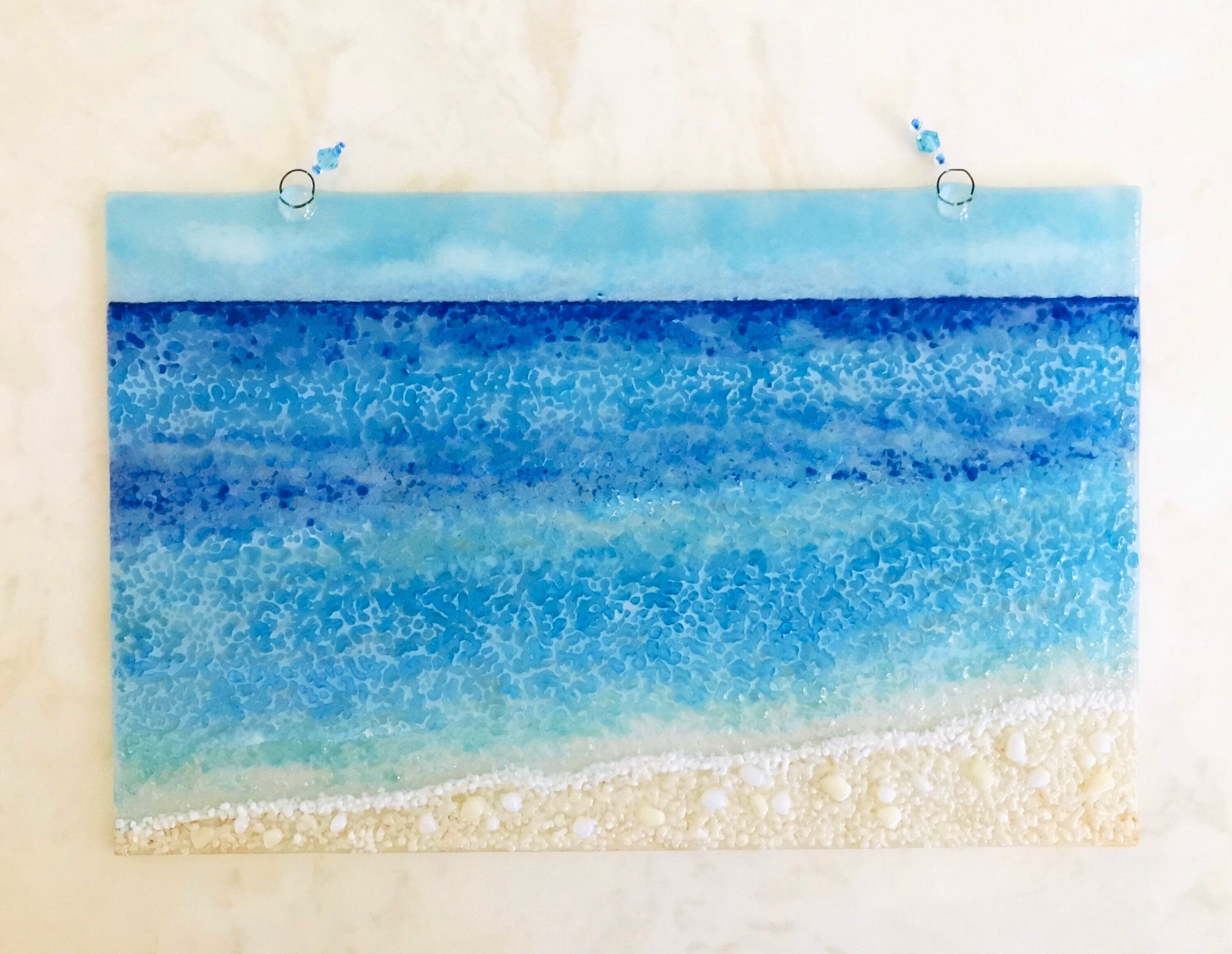 Fused Glass Beach Wall Art Sea Glass Sun Catcher Blue Ocean Etsy