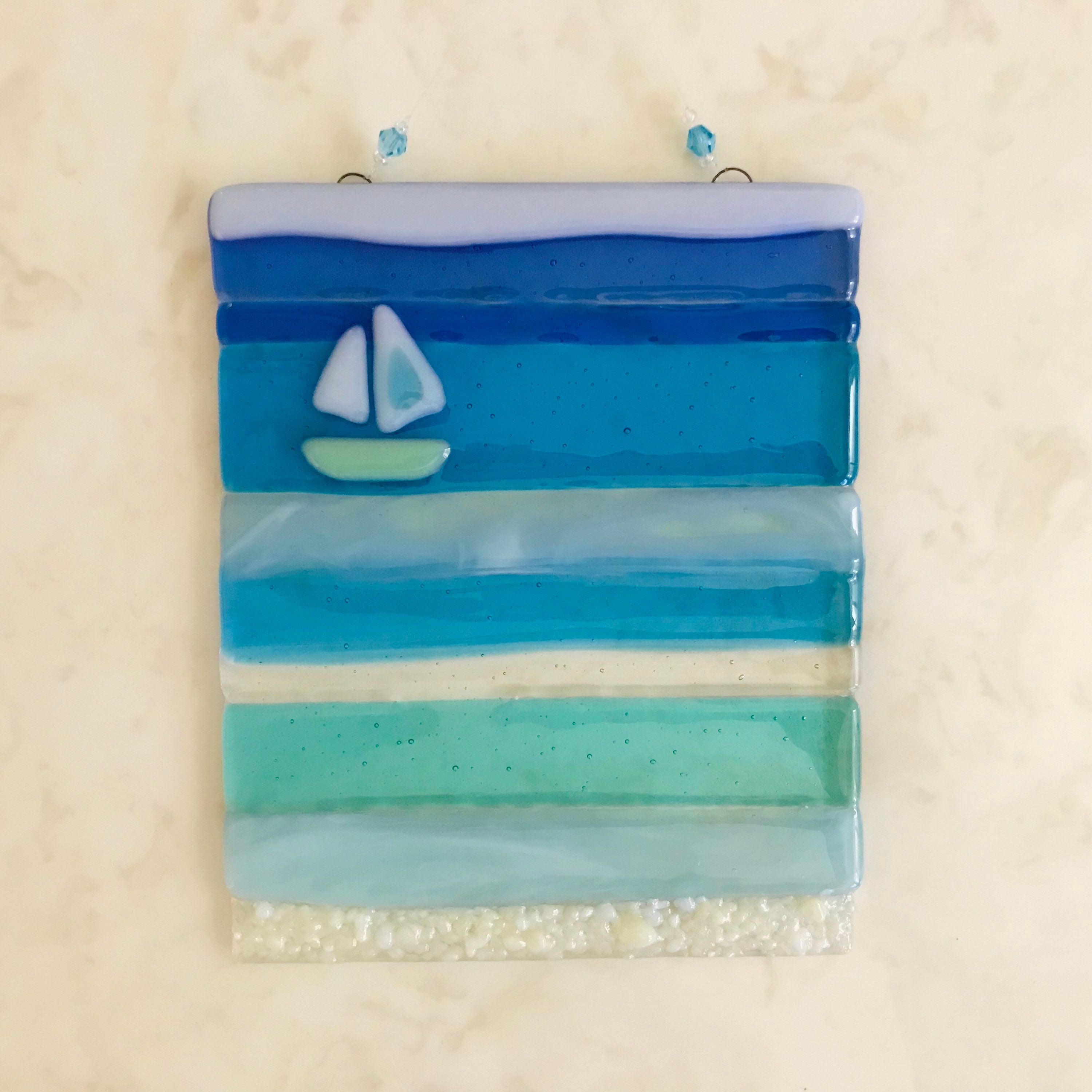 Fused Glass Beach Wall Art Ocean Beach Sailboat Suncatcher Etsy