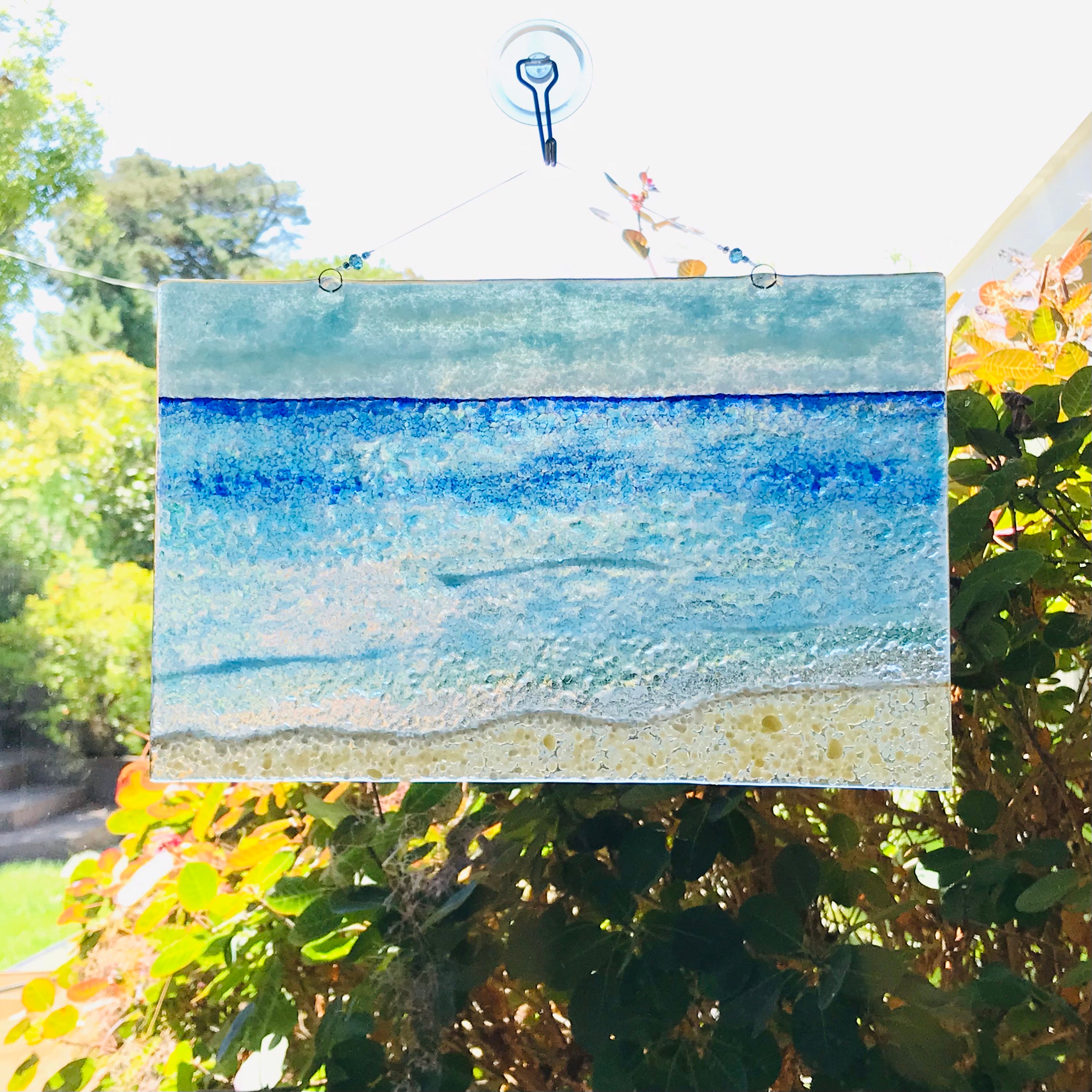 Fused Glass Beach Wall Art Sea Glass Sun Catcher Blue Ocean Etsy