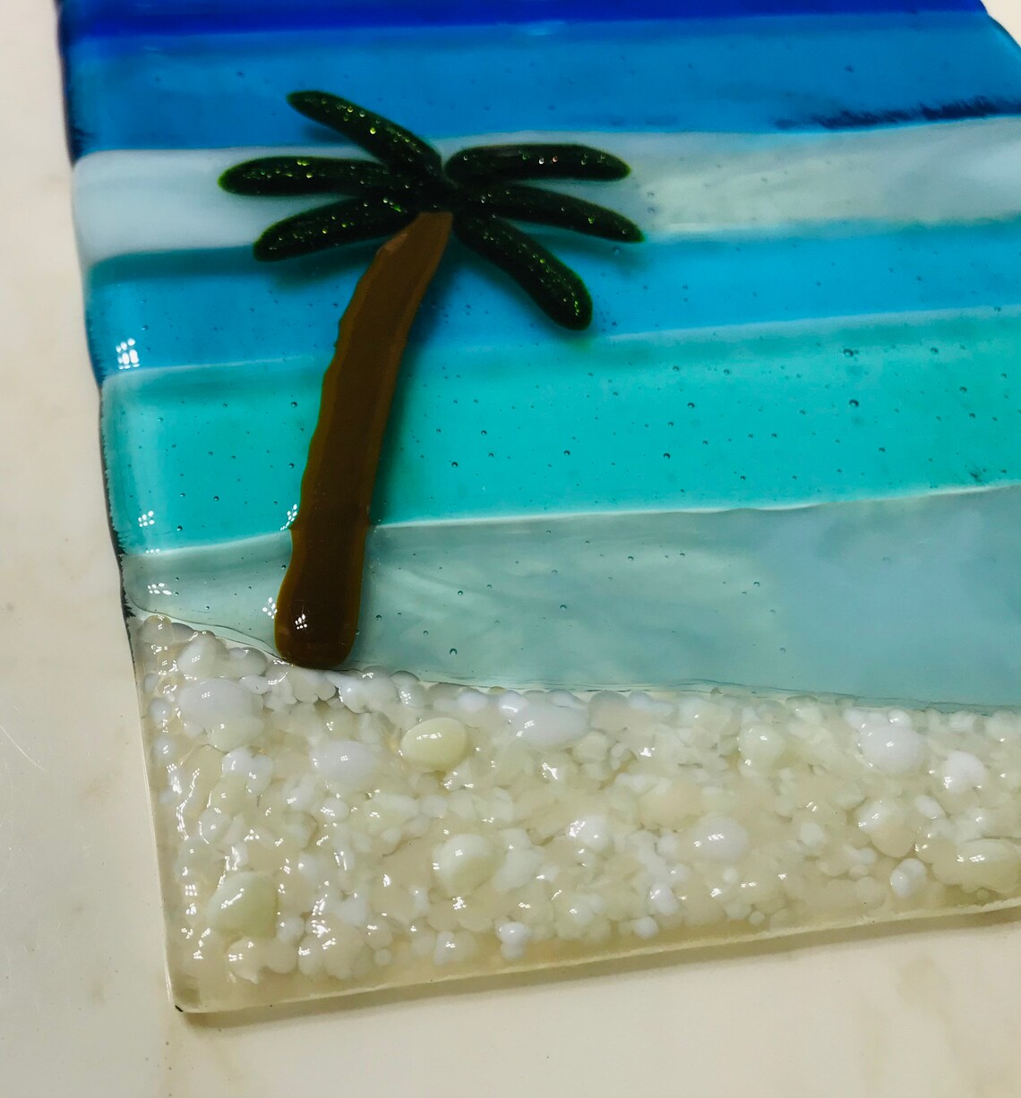 Fused Glass Beach Wall Art Glass Palm Tree and Ocean Beach Etsy