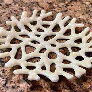 Fused Glass Coral Plate, Glass Branching Coral Wall Decor, French Vanilla Coral Art, Ocean Beach Decor