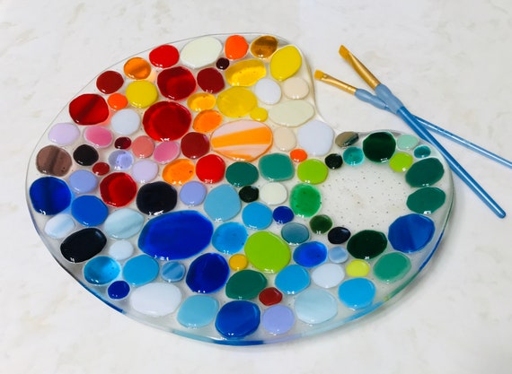 Fused Glass Art, Painter's Palette, Glass Paint Tray, Colorful Glass  Platter, Gifts for Artist, Round Glass Plate, Glass Centerpiece 