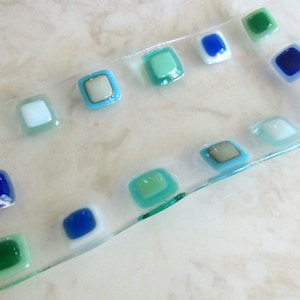 Fused Glass Plate, Appetizer Dish, Sushi Plate, Ocean Wave, Beach Art, Sea Glass Jewelry Keeper, Turquoise, Blue, Mint