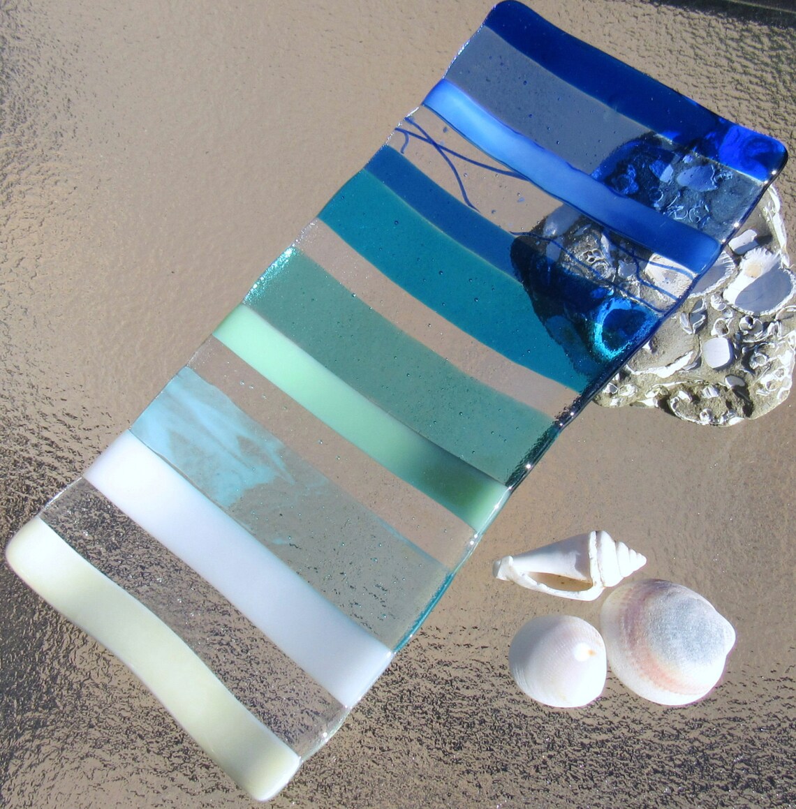 Fused Glass Plate Ocean Beach Appetizer Dish Turquoise Blue Etsy