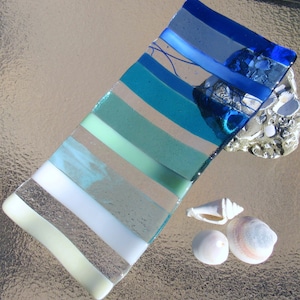Fused Glass Plate, Ocean Beach Appetizer Dish, Turquoise Blue Sea Glass Sushi, Beach Glass Art, Sea Glass Jewelry Keeper, Spoon Rest