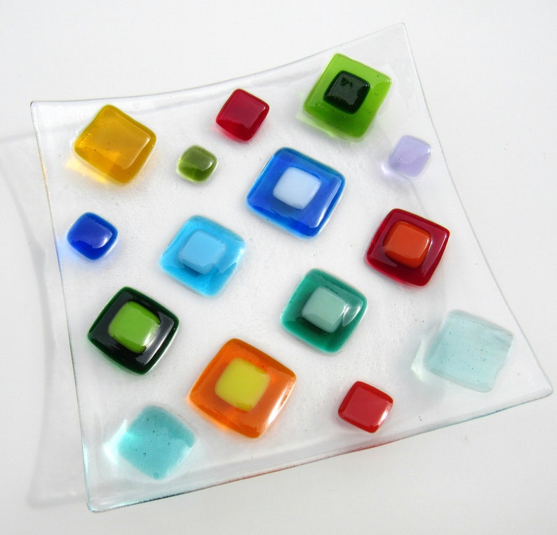 Fused Glass Plate Bright Colorful Diamonds Modern Glass Etsy