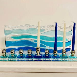 Fused Glass Ocean Wave Menorah, Beach Hanukkah Gift