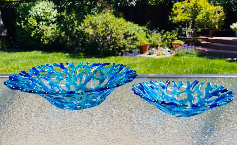 Fused Glass Coral Bowl, Branching Coral Plate, Turquoise Blue Sea Glass Jewelry Keeper, Ocean Beach Decor, Beach Glass Art image 9