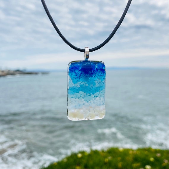 Fused Glass Beach Necklace Glass Ocean Waves Jewelry Turquoise