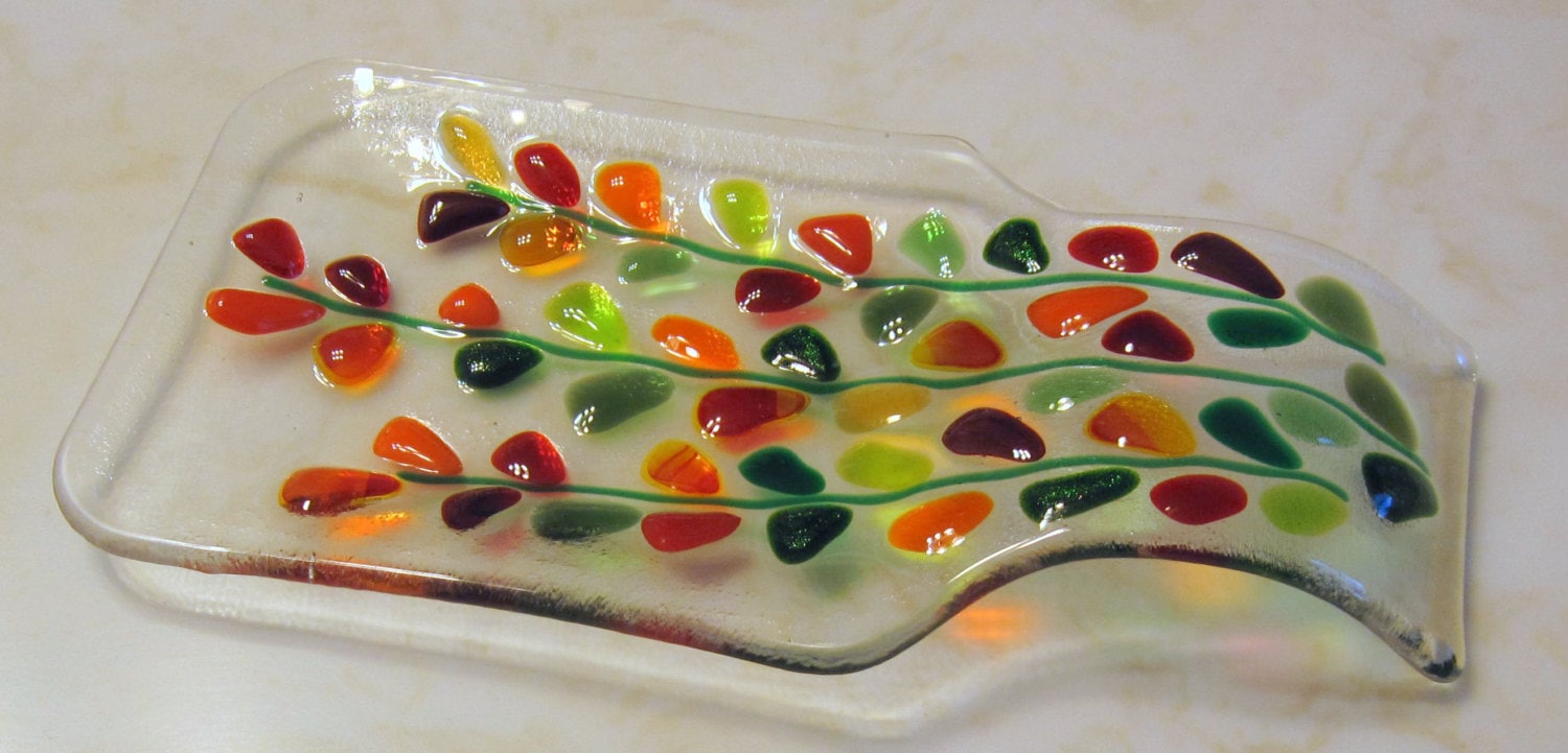 Fused Glass Spoon Rest Floral Blooming Branches in Reds Etsy