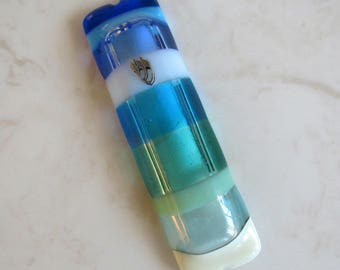 Fused Glass Mezuzah, Turquoise Beach Mezuzah, Judaica Wedding Glass Gift, Jewish Housewarming Gift, Kids Mezuzah, Bar Mitzvah Gift