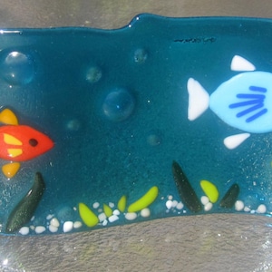 Fused Glass Wave Art, Glass Fish, Underwater Marine Life, Turquoise Blue Water, Beach House Decor