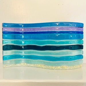 Beach Glass Art, Free Standing Glass Wave Art, Fused Glass Ocean Wave