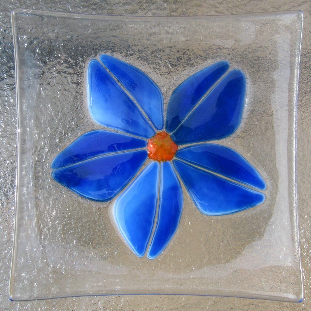 Fused Glass Flower Soap Dish Trinket Dish Small Orange Flower Soap Dish