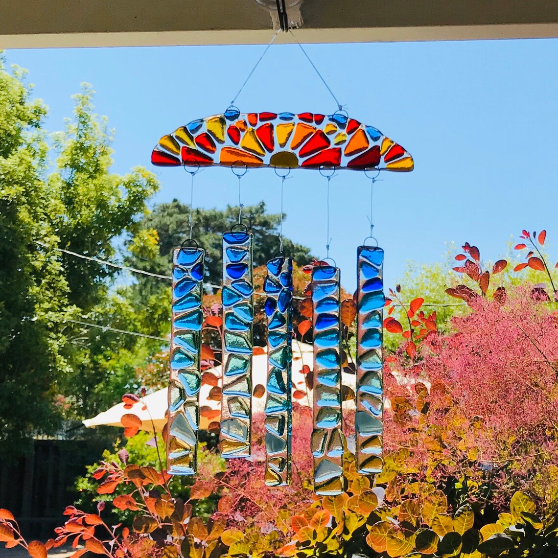 Fused Glass Beach Sunset Wind Chime Ocean Wave Mobile Etsy