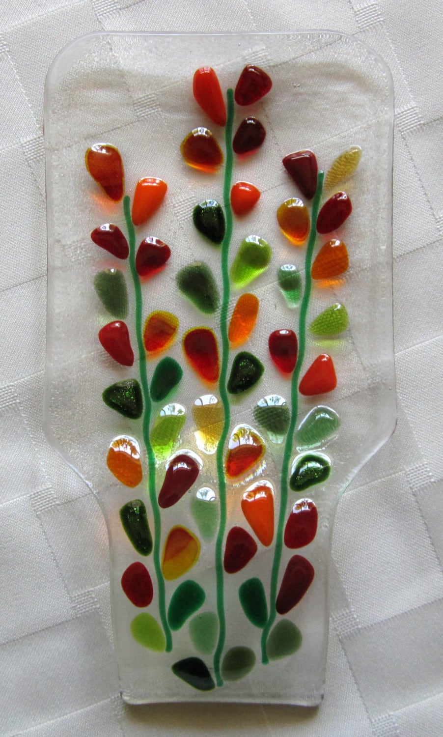 Fused Glass Spoon Rest Floral Blooming Branches in Reds Etsy