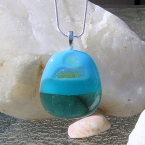 Dichroic Glass Pendant, Sea and Sky Fused Glass Necklace, Ocean Waves,  Beach Necklace, Mother&#39;s Day Gift