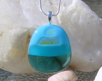 Dichroic Glass Pendant, Sea and Sky Fused Glass Necklace, Ocean Waves,  Beach Necklace, Mother's Day Gift