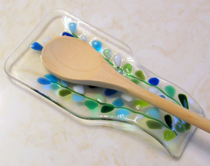 Glass Spoon Rest Modern Fused Glass Spoon Rest Blooming Etsy