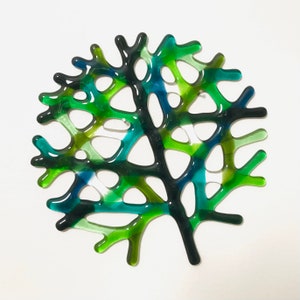 Fused Glass Coral Wall Decor, Emerald Green Sea Coral Wall Art, Branching Coral Reef, Ocean Art, Sea Life, Beach House Decor