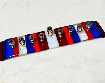 Glass Hanukkah Menorah, Fused Glass Americana Menorah, American Flag Menorah, Jewish Wedding Glass Gift