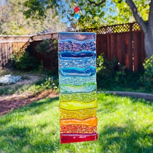 Fused Glass Rainbow Suncatcher, Personalized Rainbow Bridge Glass Art, Colorful Window Panel, Happy Glass Wall Decor