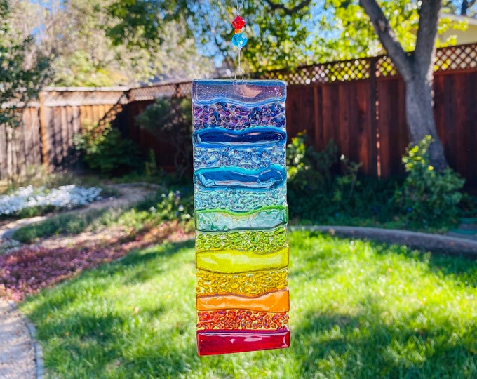 Fused Glass Rainbow Suncatcher, Personalized Rainbow Bridge Glass Art, Colorful Window Panel, Happy Glass Wall Decor