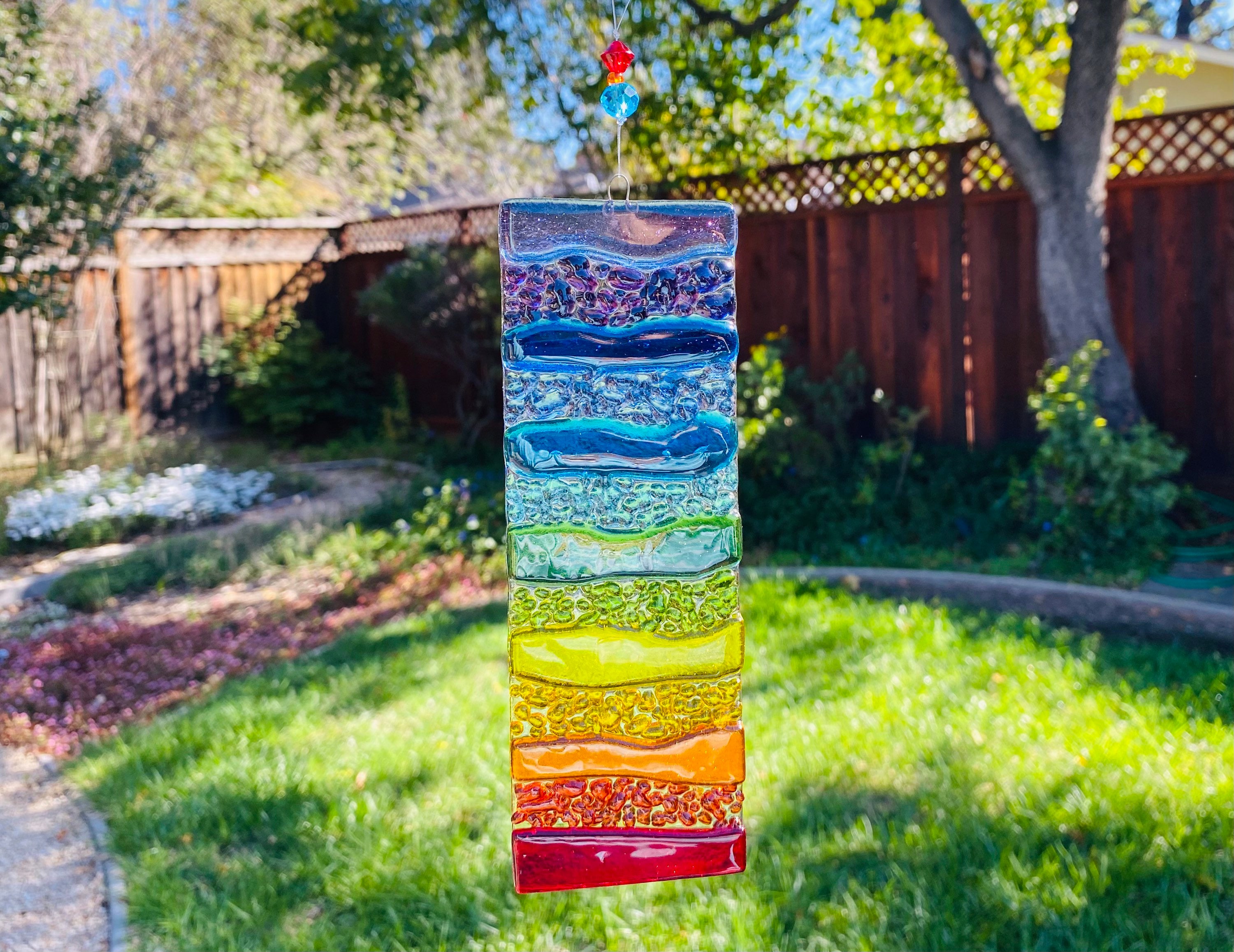 Fused Glass Rainbow Suncatcher, Personalized Rainbow Bridge Glass Art, Colorful Window Panel, Happy Glass Wall Decor