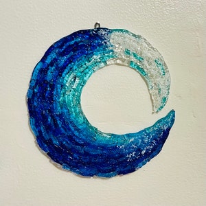 Fused Glass Ocean Wave Wall Decor, Glass Wave Art, Coastal Wall Hanging, Turquoise Sea Glass Art, Beach House Decor