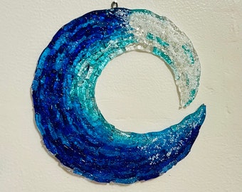 Fused Glass Ocean Wave Wall Art, Coastal Decor