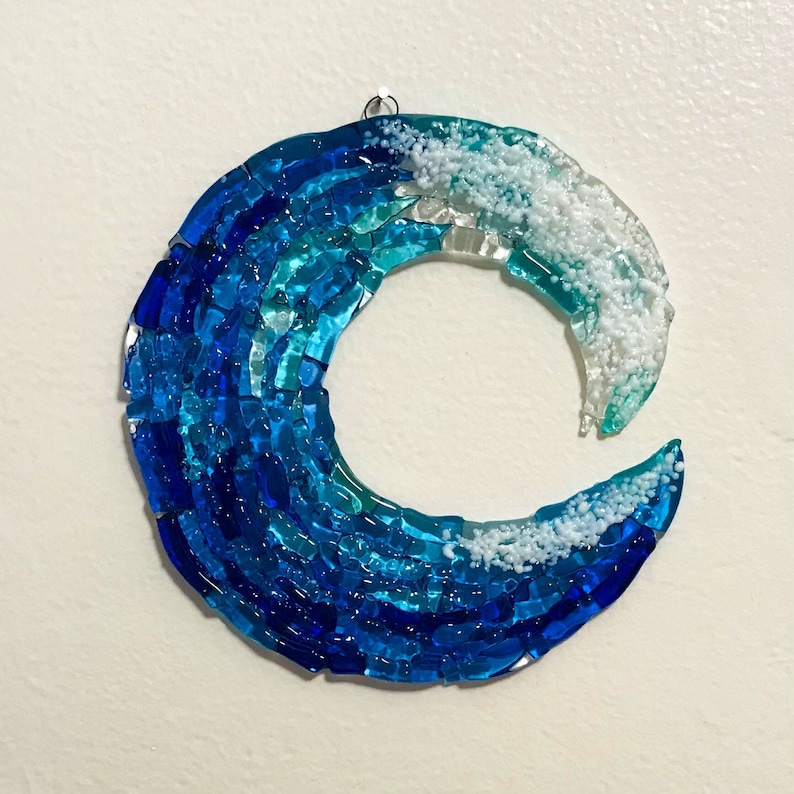 Fused Glass Ocean Wave Art Glass Wave Wall Decor Blue Ocean Etsy Canada