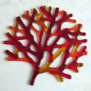 Fused Glass Sea Coral Wall Decor, Branching Coral, Red Sea Coral Wall Art, Underwater Art, Sea Life, Beach Decor