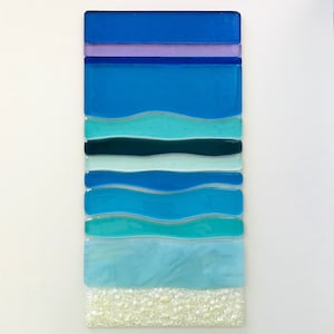 Fused Glass Beach Wall Art, Ocean Wave Panel, Beach House Decor