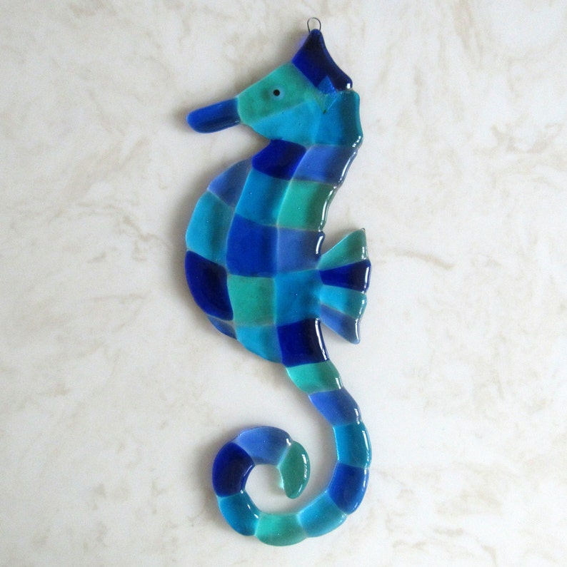 Fused Glass Seahorse Wall Art Ocean Beach Decor Turquoise Etsy