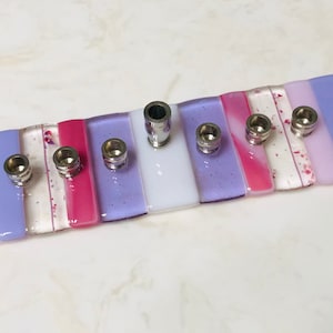 Hanukkah Menorah, Fused Glass Pink and Purple Menorah, Hanukkah Gift, Bat Mitzvah Gift, Girls Menorah, Children Menorah