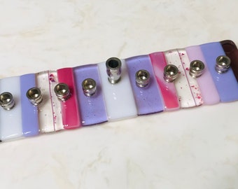 Hanukkah Menorah, Fused Glass Pink and Purple Menorah, Hanukkah Gift, Bat Mitzvah Gift, Girls Menorah, Children Menorah