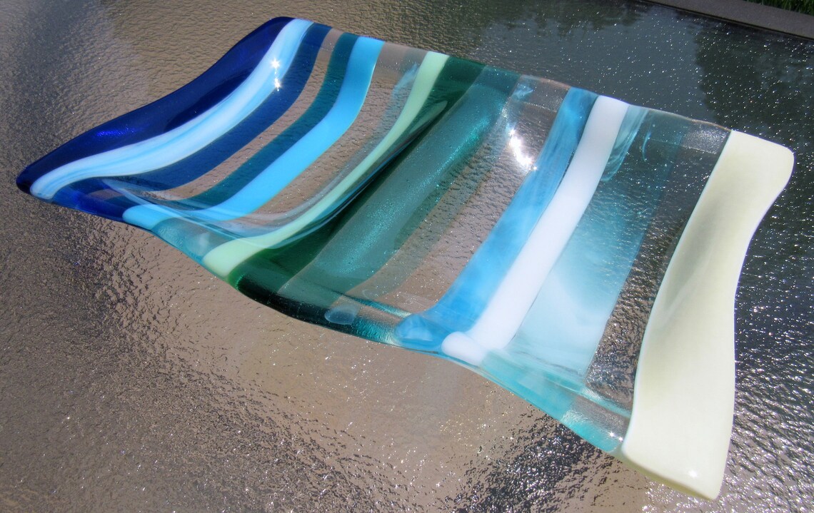 Fused Glass Plate Ocean Beach Divided Serving Tray Sea Glass Etsy