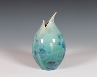 Dark Everglade Crystalline Glazed Pod Vase