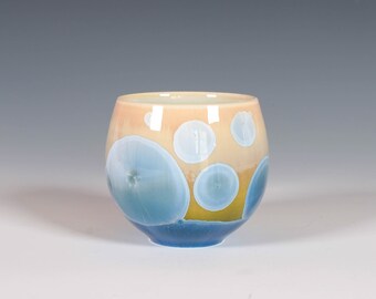 Japanese Style Teacup: Zuma Blue Crystalline Glaze on Porcelain