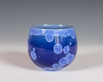 Japanese Style Teacup: Cerulean Crystalline Glaze on Porcelain