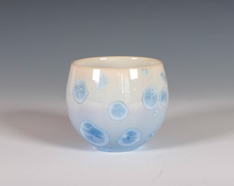 Japanese Style Teacup: Blue Crystalline Glaze on Porcelain