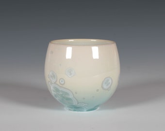 Japanese Style Teacup: Aqua Crystalline Glaze on Porcelain