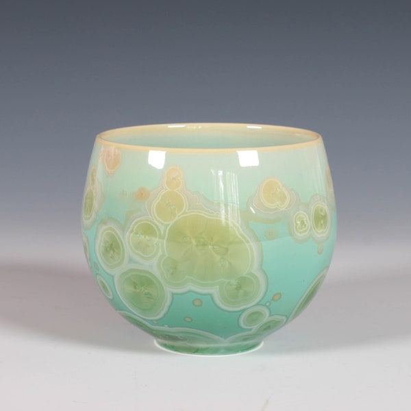 Japanese Style Teacup: Emerald Green Crystalline Glaze on Porcelain