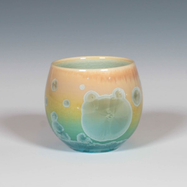 Japanese Style Teacup: Malibu Blue Crystalline Glaze on Porcelain