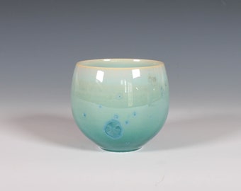 Japanese Style Teacup: Dark Everglade Crystalline Glaze on Porcelain