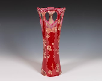 Scarlet and Caramel Crystalline Glazed Carved Vase