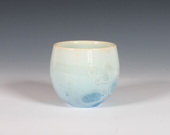 Japanese Style Teacup: Green-Blue Crystalline Glaze on Porcelain