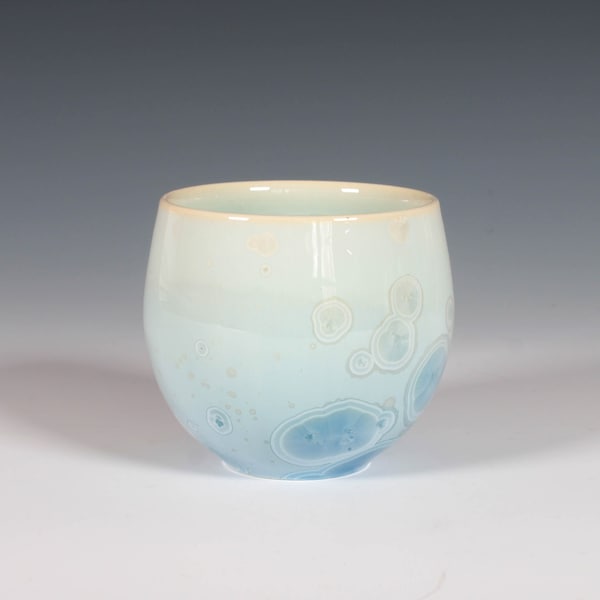 Japanese Style Teacup: Green-Blue Crystalline Glaze on Porcelain