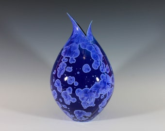 Cerulean Blue Crystalline Glazed Pod Vase