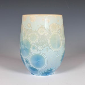 Wine Tumbler: Green-Blue Crystalline Glaze on Porcelain